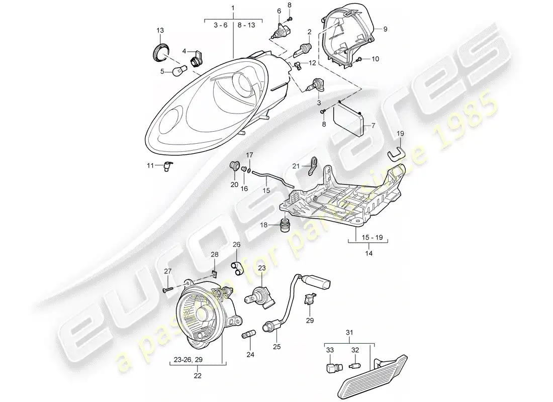 porsche 2007 (987 cayman) headlamp parts diagram