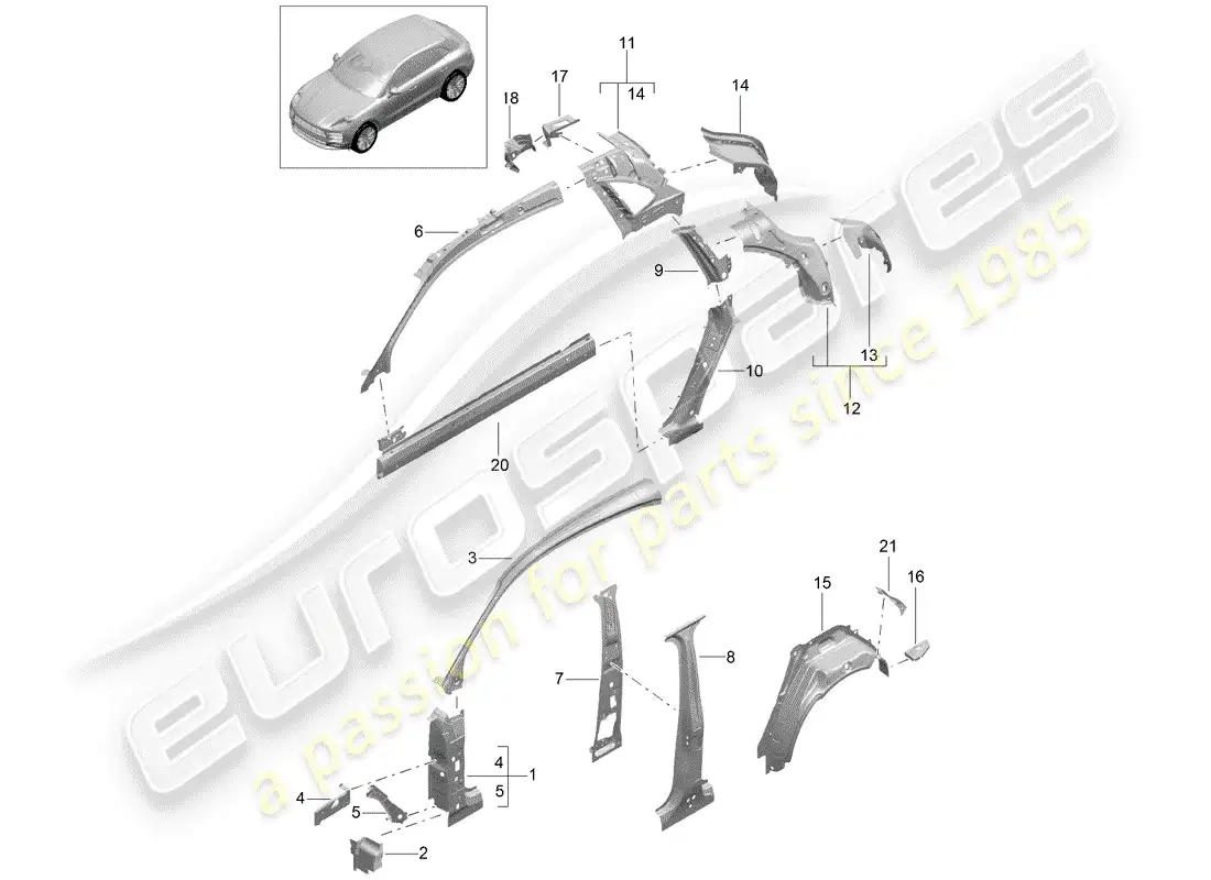porsche 2020 (macan) side panel part diagram