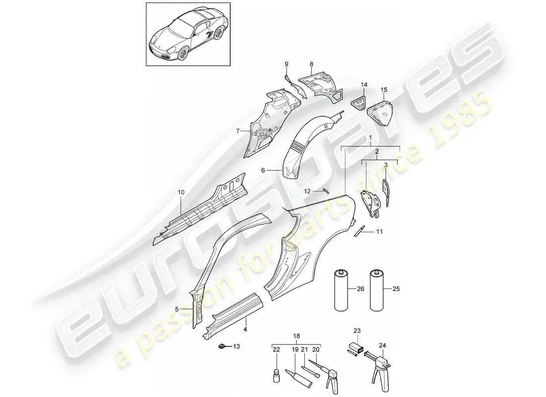 porsche 2011 (987 cayman) side panel parts diagram