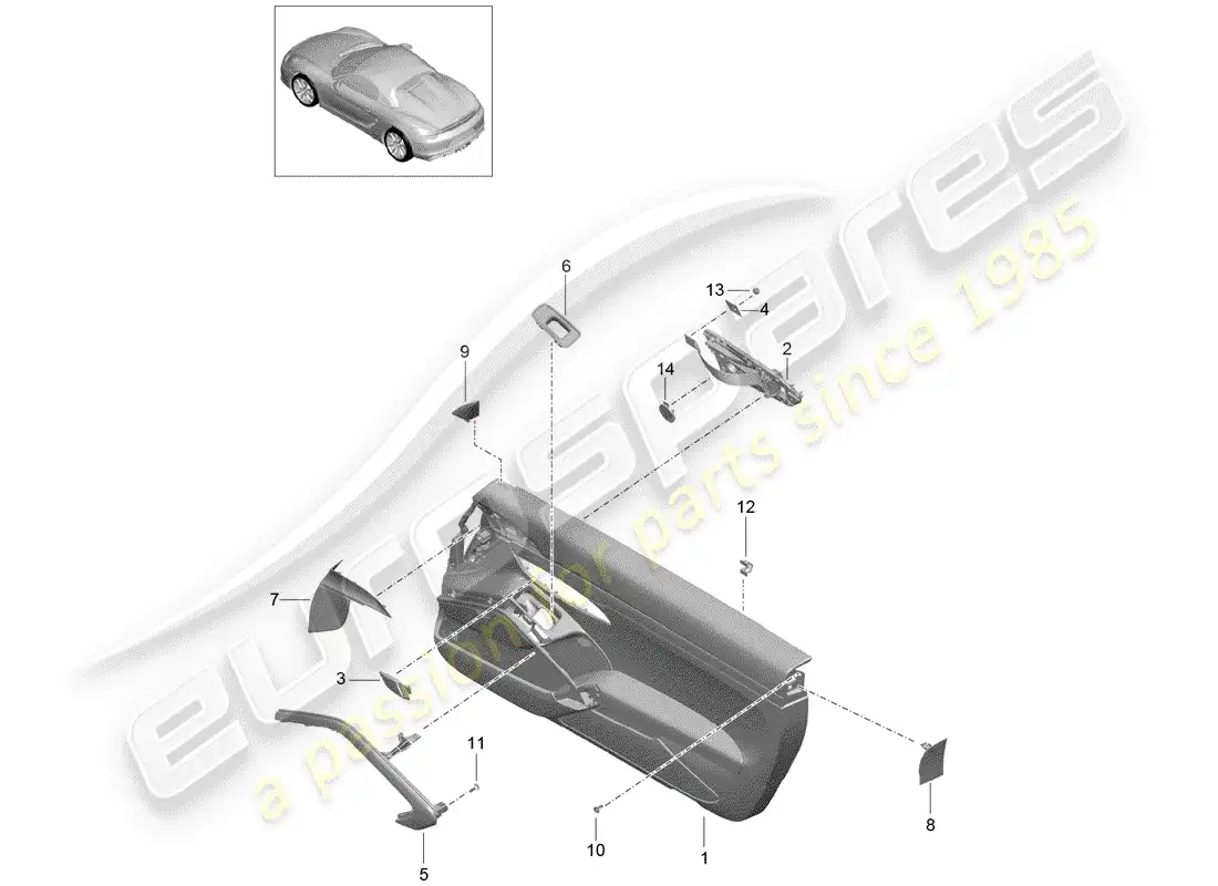 porsche 2016 (981 boxster spyder) door panel parts diagram