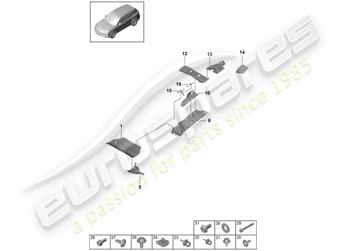 porsche 2020 (cayenne e3 9ya/9yb) lining parts diagram