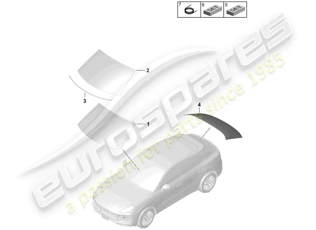 porsche 2018 (cayenne e3 9ya/9yb) windshield glass parts diagram