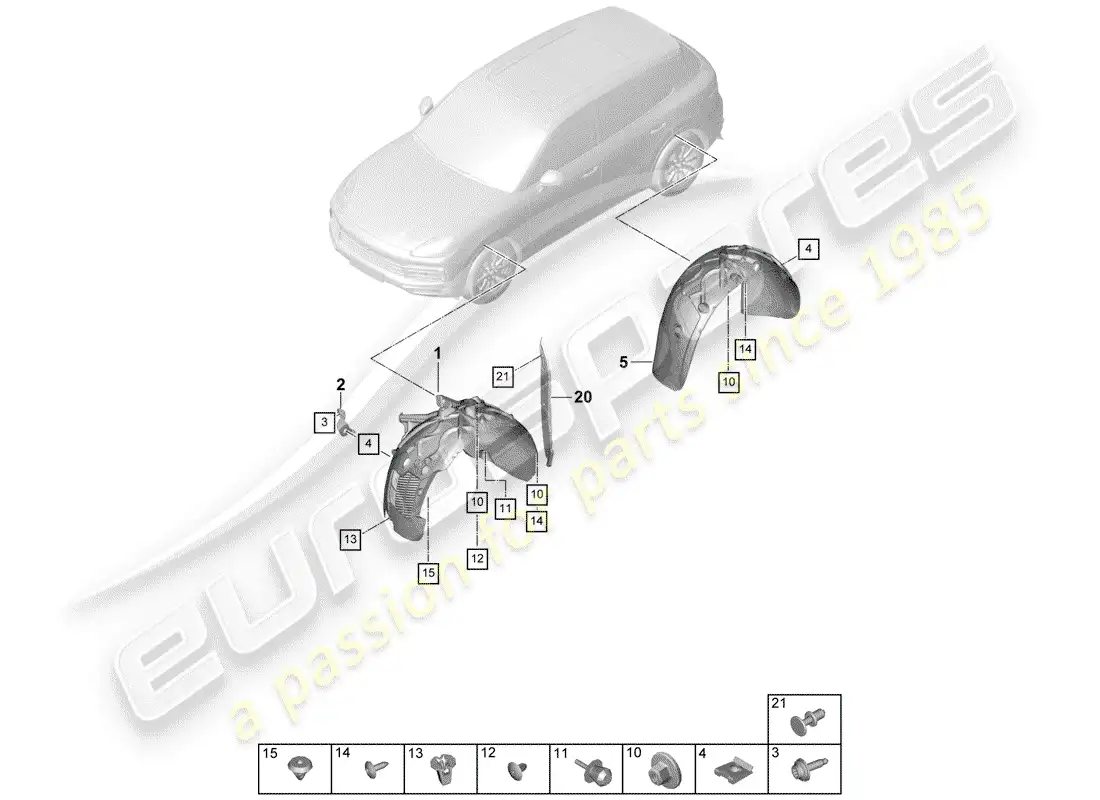 porsche 2018 (cayenne e3 9ya/9yb) lining parts diagram