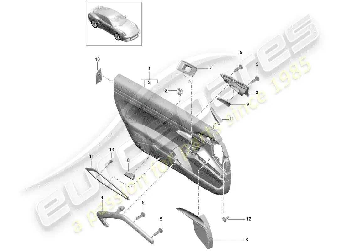 porsche 2017 (991-2 turbo) door panel part diagram