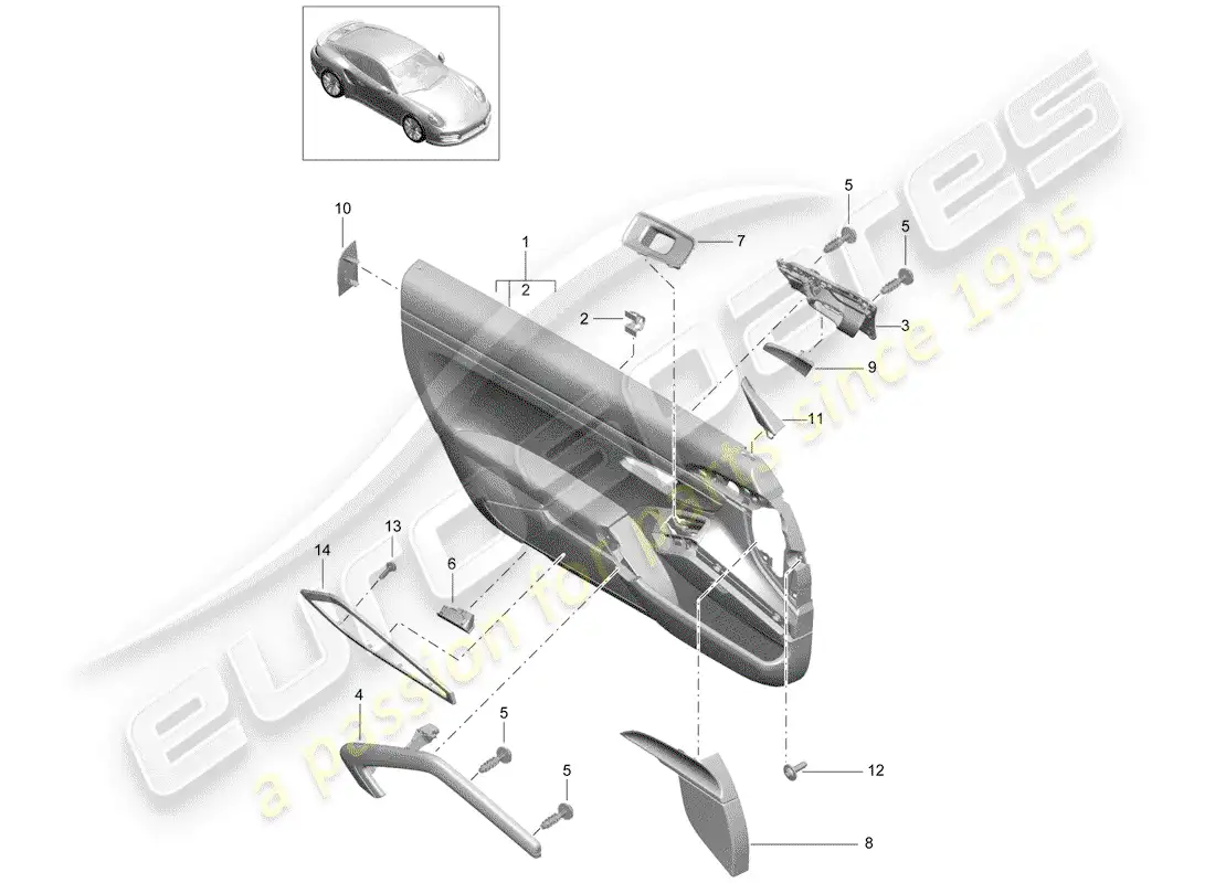 porsche 2017 (991-2 turbo) door panel part diagram