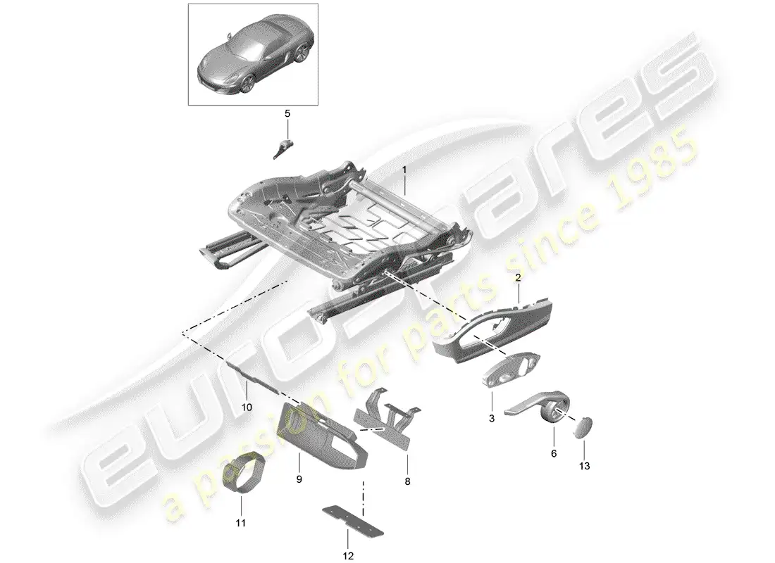 porsche 2016 (981 boxster) seat frame parts diagram