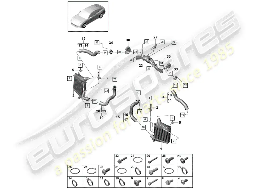 porsche 2020 (panamera 971-1) charge air cooler parts diagram
