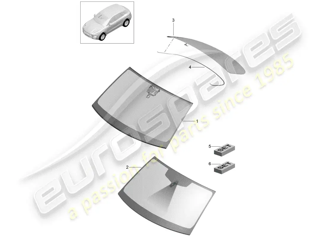 porsche 2018 (macan) windshield glass parts diagram