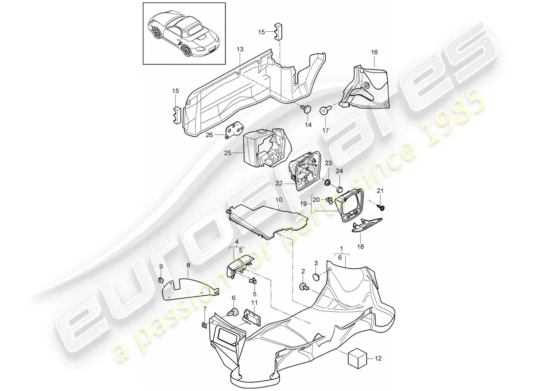 porsche 2009 (987 boxster) luggage compartment parts diagram