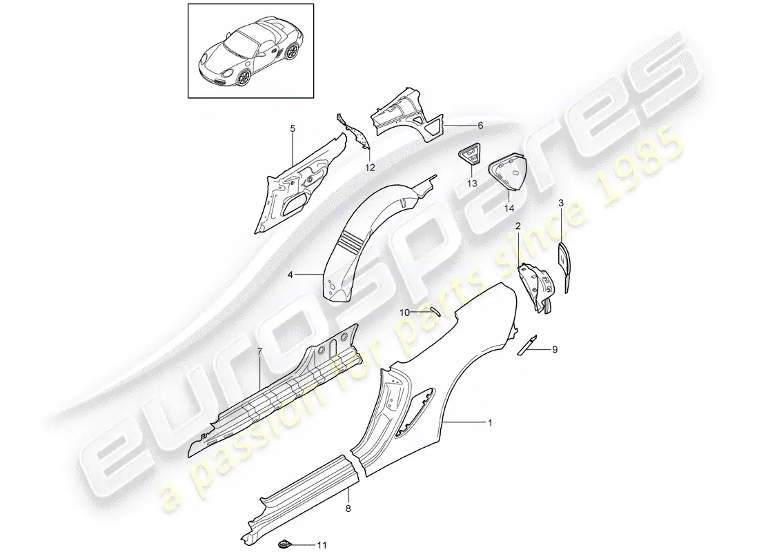 porsche 2011 (987 boxster) side panel parts diagram