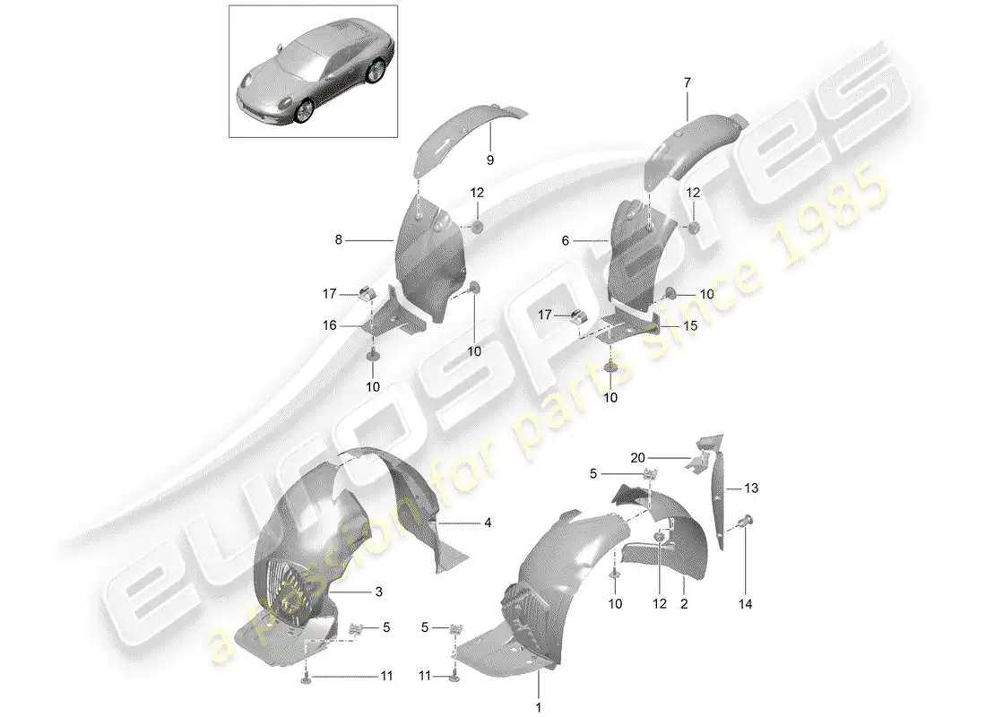 porsche 2012 (991-1) wheelhouse protector parts diagram