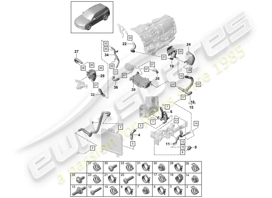porsche 2020 (cayenne e3 9ya/9yb) water cooling part diagram