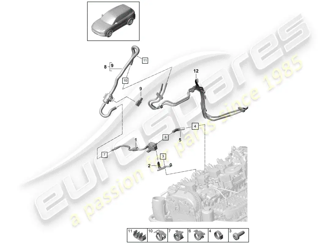 porsche 2020 (cayenne e3 9ya/9yb) breather line part diagram