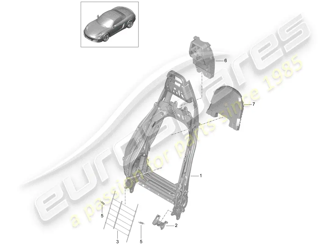 porsche 2016 (981 boxster) backrest frame parts diagram