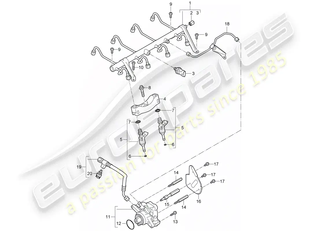 porsche 2009 (cayenne e1 9pa) fuel collection pipe part diagram