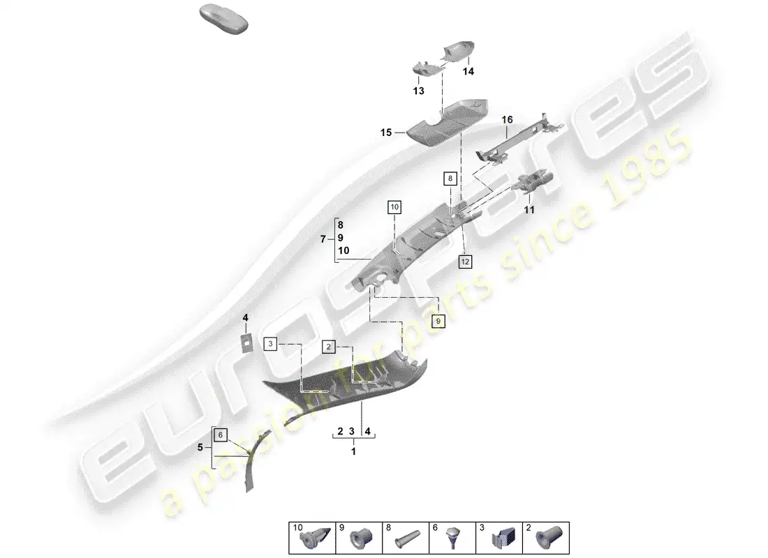 porsche 2020 (718 boxster spyder) a-pillar parts diagram