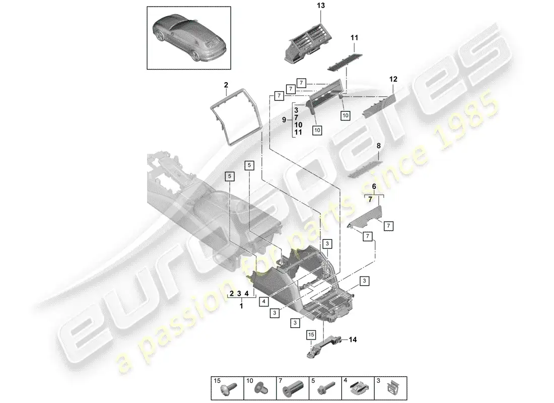 porsche 2019 (panamera 971-1) center console parts diagram