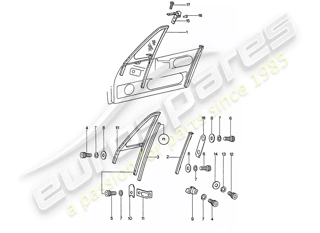 porsche 1976 (911) window frame parts diagram