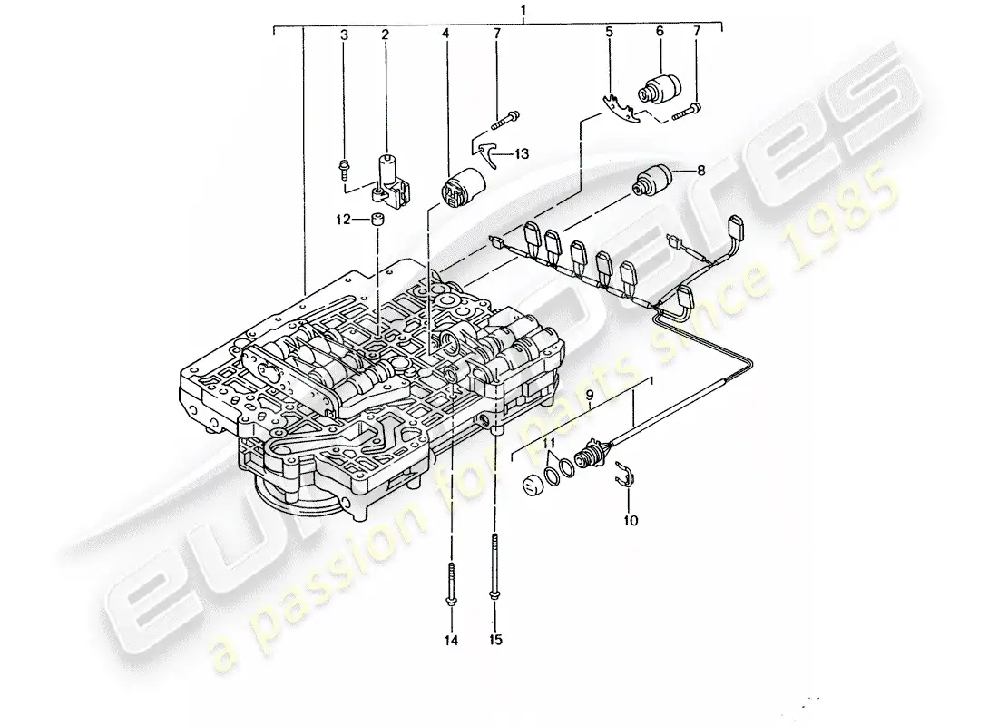 porsche 2002 (996) tiptronic - valve body - solenoid valve - pressure regulator - d >> - mj 2001 part diagram
