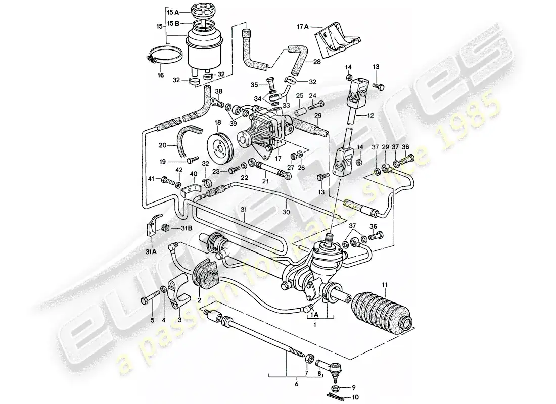 porsche 1983 (944) power steering - steering gear - power steering pump - lines parts diagram