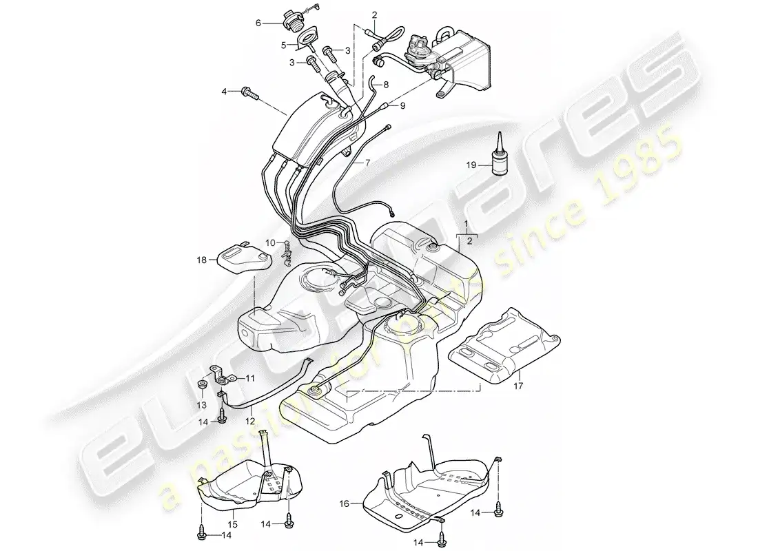 porsche 2007 (cayenne e1 9pa) fuel tank with parts diagram