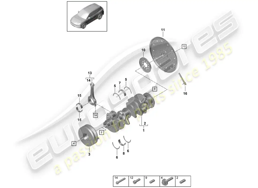 porsche 2020 (cayenne e3 9ya/9yb) crankshaft part diagram