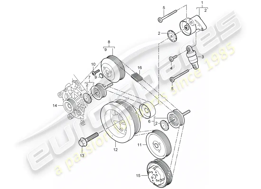 porsche 2007 (cayenne e1 9pa) belt tensioning damper parts diagram