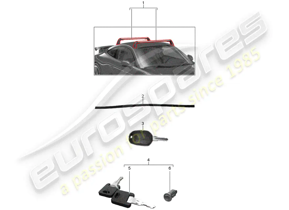 porsche 2019 (tequipment 98x/99x) roof luggage rack parts diagram