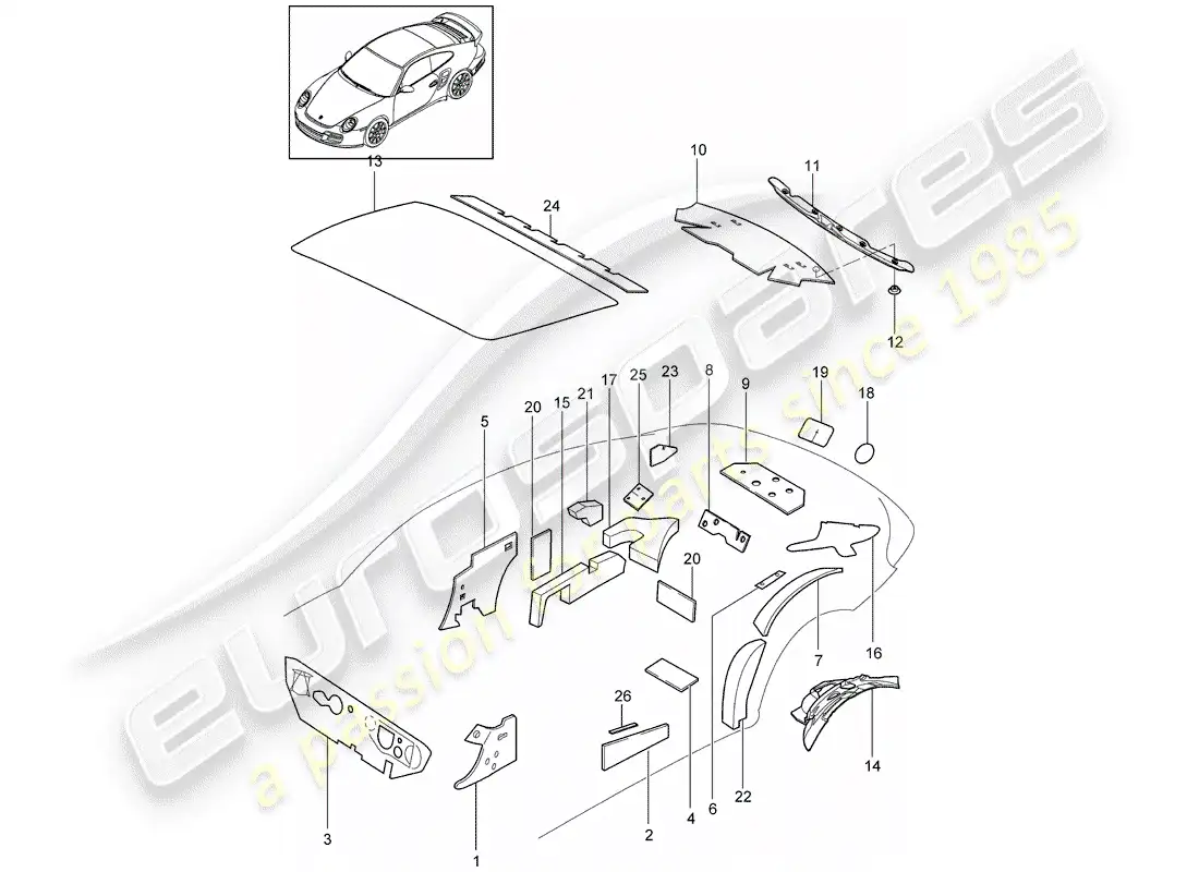 porsche 2012 (997-2 turbo / gt2 rs) body shell part diagram