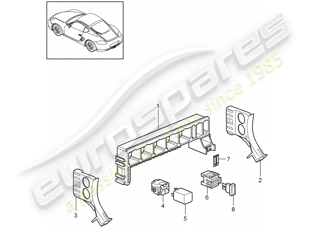 porsche 2011 (987 cayman) fuse box/relay plate parts diagram