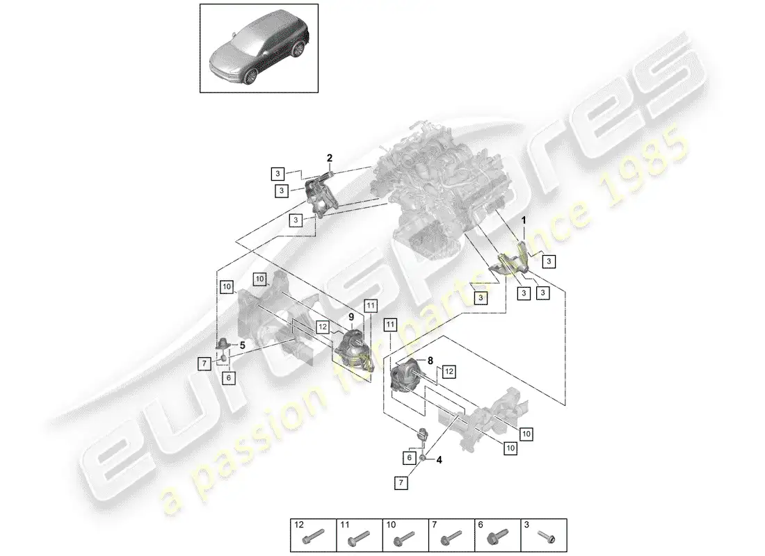 porsche 2019 (cayenne e3 9ya/9yb) engine lifting tackle parts diagram