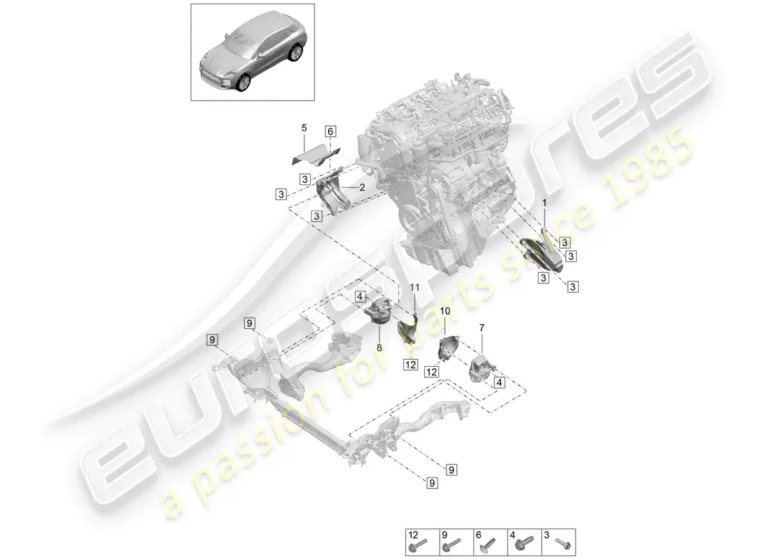 porsche 2019 (macan) engine lifting tackle parts diagram
