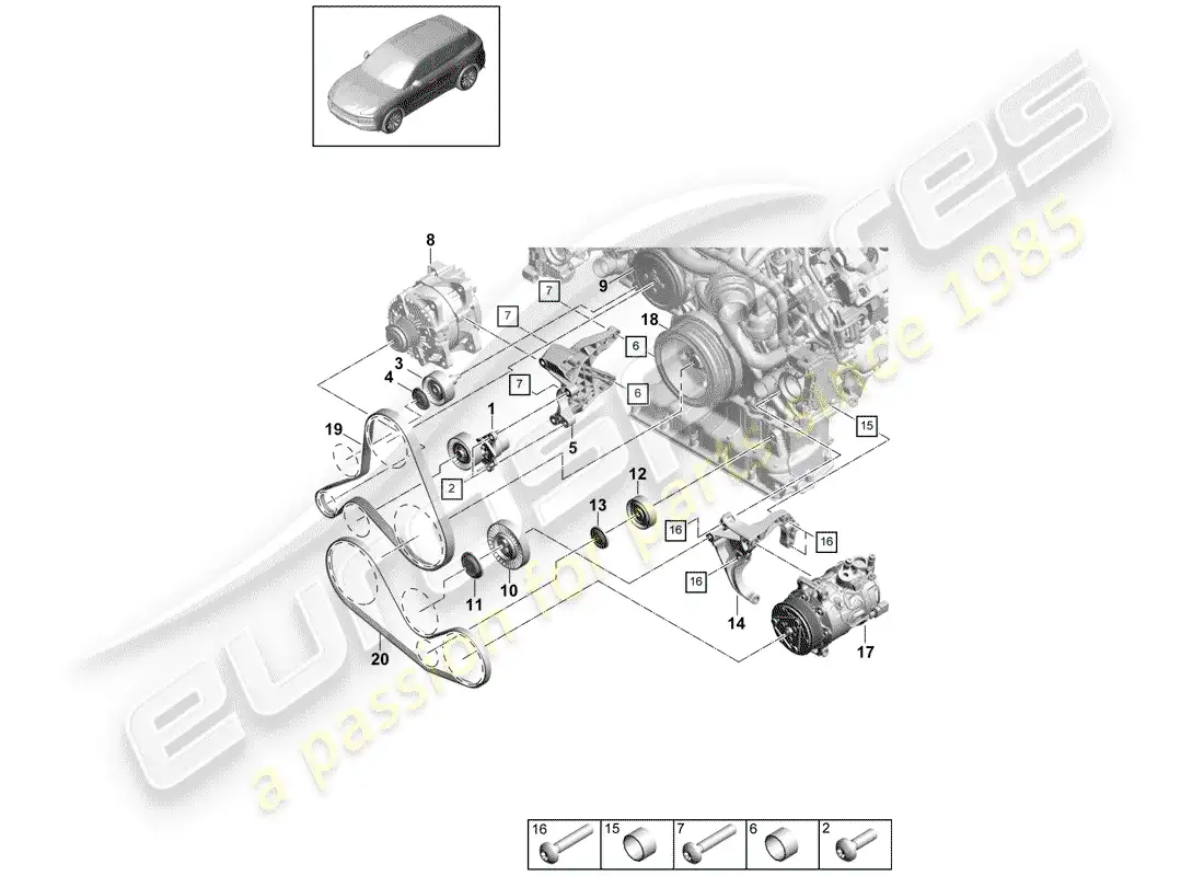 porsche 2019 (cayenne e3 9ya/9yb) v-ribbed belt parts diagram