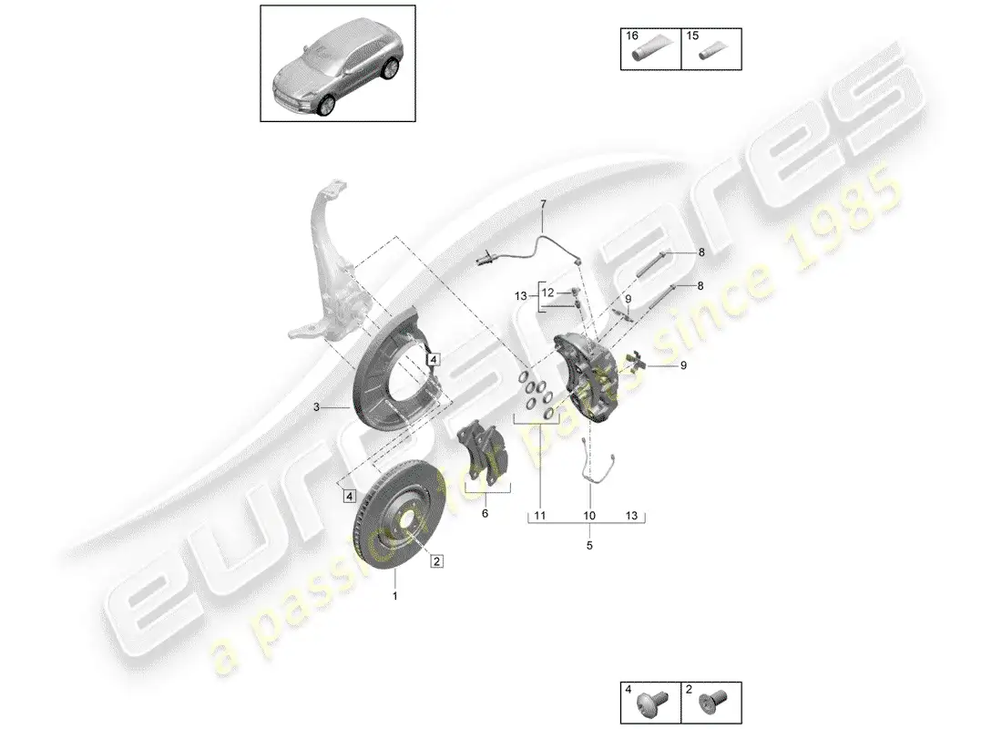 porsche 2019 (macan) disc brakes parts diagram