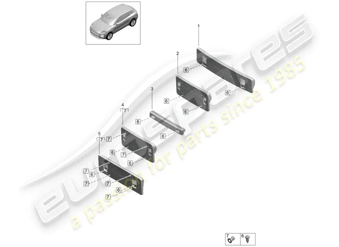 porsche 2020 (macan) license plate bracket part diagram