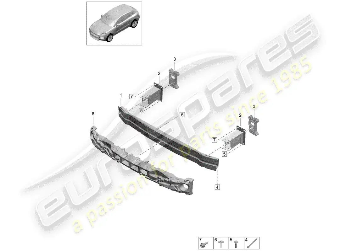 porsche 2020 (macan) bumper bracket part diagram