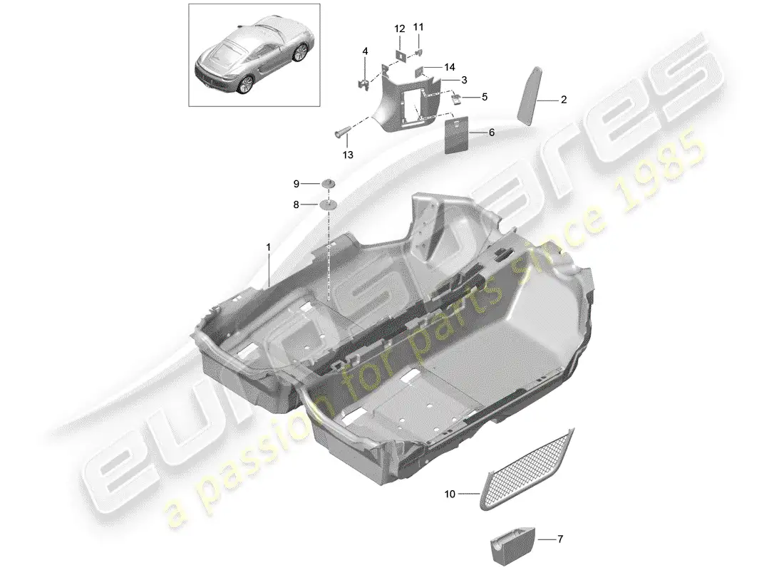 porsche 2015 (981 cayman) floor cover parts diagram