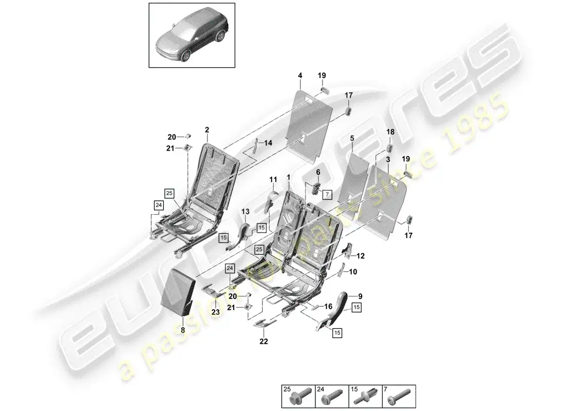 porsche 2020 (cayenne e3 9ya/9yb) back seat backrest part diagram