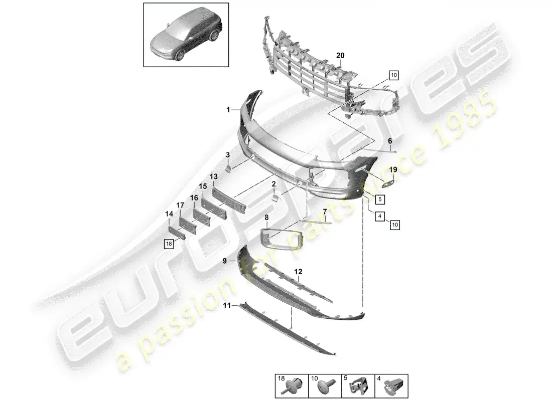 porsche 2018 (cayenne e3 9ya/9yb) bumper parts diagram