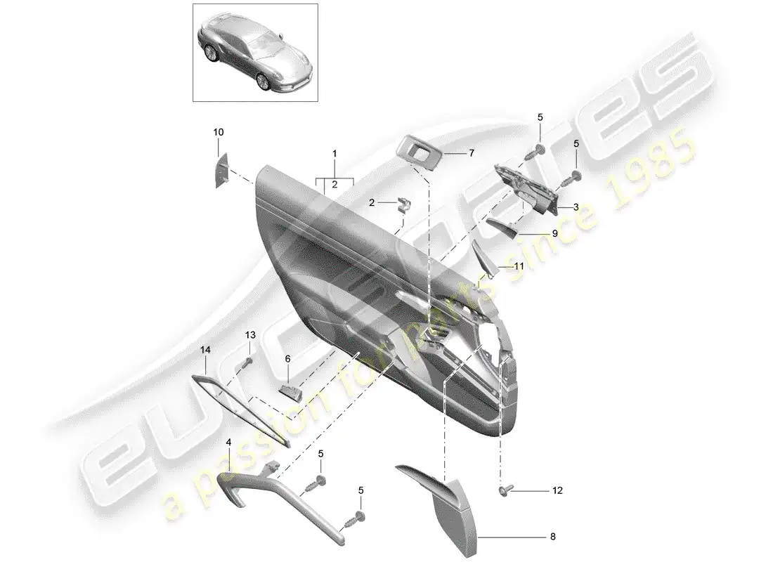 porsche 2017 (991-2 turbo) door panel part diagram