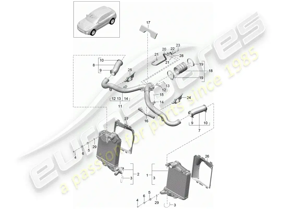 porsche 2014 (macan) charge air cooler part diagram