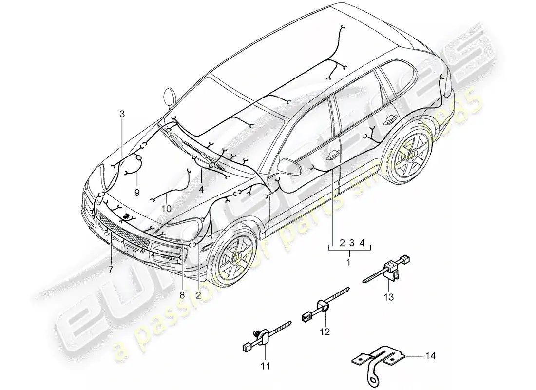 porsche 2009 (cayenne e1 9pa) wiring harnesses part diagram