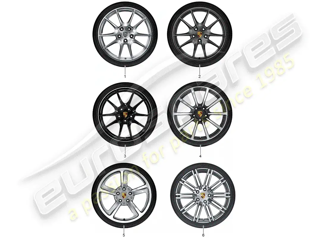 porsche 2020 (tequipment 98x/99x) 1 set aluminium rims with parts diagram