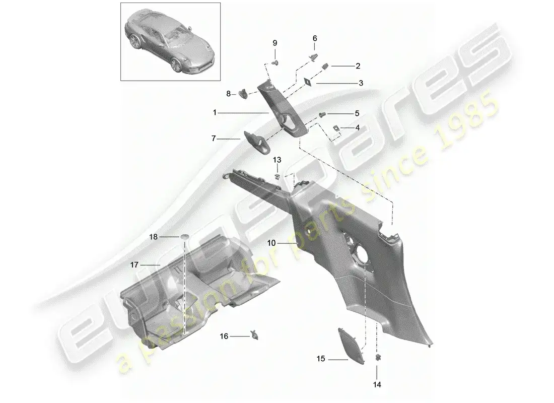 porsche 2016 (991-1 turbo) quarter trim panel parts diagram