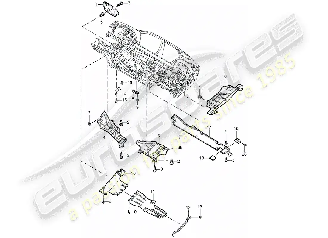 porsche 2003 (cayenne e1 9pa) underbody lining parts diagram