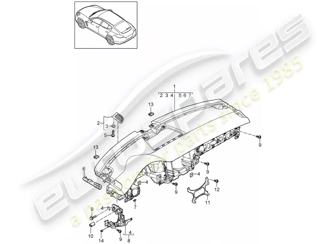porsche 2016 (panamera 970) dashboard parts diagram