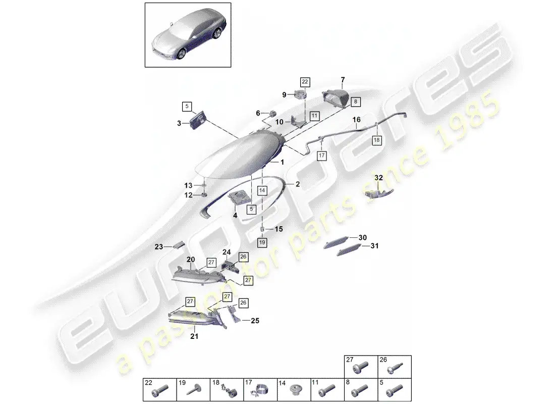 porsche 2019 (panamera 971-1) led headlight parts diagram