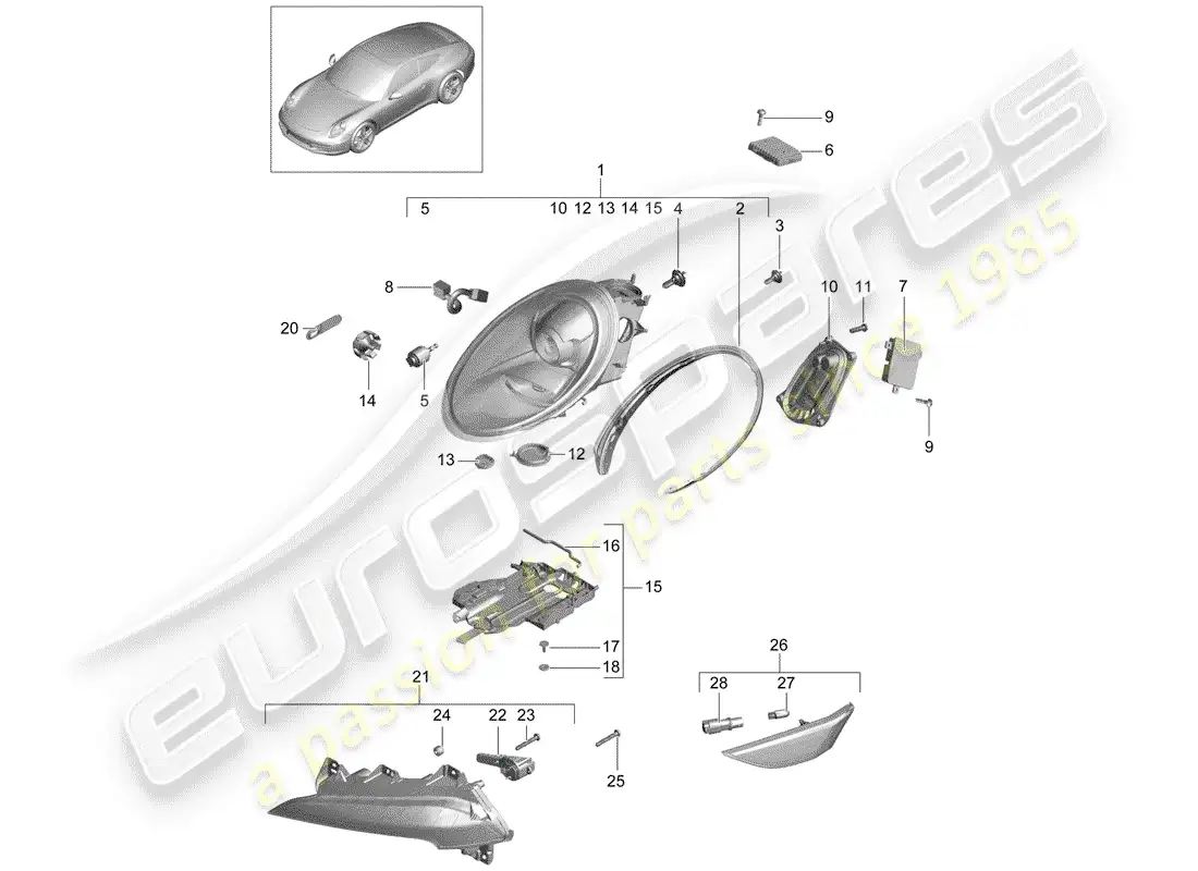 porsche 2014 (991-1) headlamp parts diagram