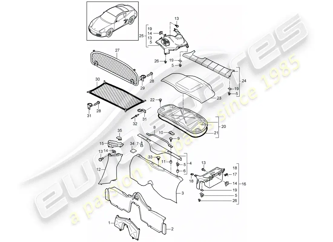 porsche 2011 (987 cayman) trims parts diagram
