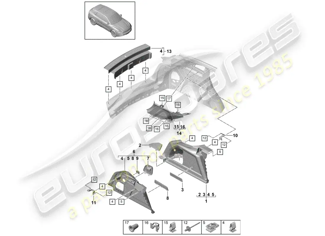 porsche 2019 (cayenne e3 9ya/9yb) boot lining parts diagram